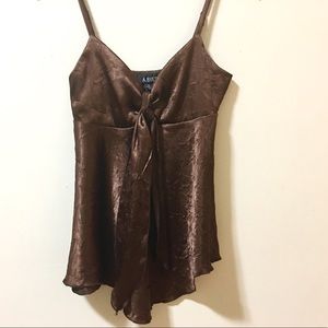 A. Byer Tie Front Brown Tank Top